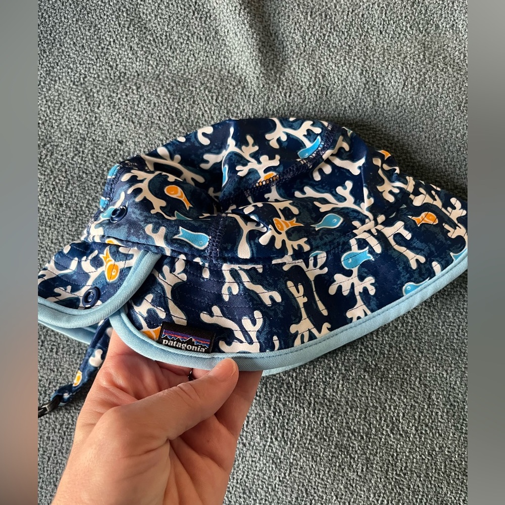Patagonia Navy Swim/Sun Bucket Hat with Coral Pattern